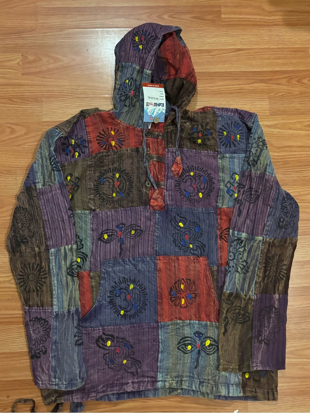 EzHippie Patchwork Hooded Shirt Jacket in Multi-Color